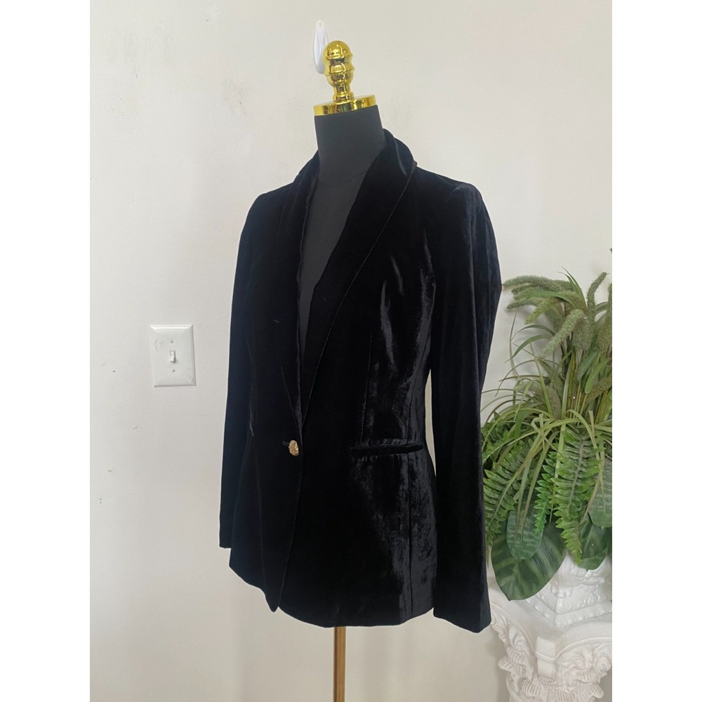 J CREW Women's Black Velvet Single-Button Blazer Jacket Size 4 EUC! $198